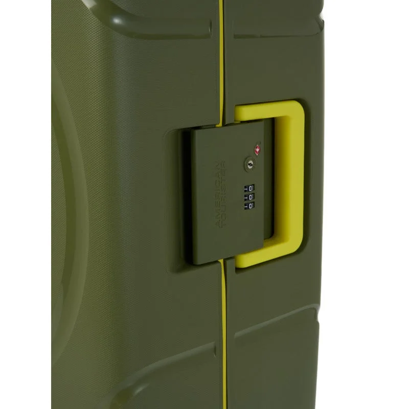 AMERICAN TOURISTER Olive Circurity Suitcase, Check-In Size 68 cm / 25 inch, 4 Spinner Wheels, Hard Top, Polypropylene, Olive|Scratch & Impact Resistant Material|Lightweight|XtraSecu™ 3 Point Locking System|TSA Lock - 3 Years International Warranty  | Best Price UAE